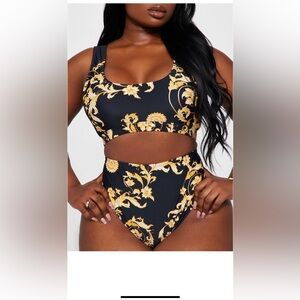 Two Piece OG Baroque High Waist Bikini black and gold.